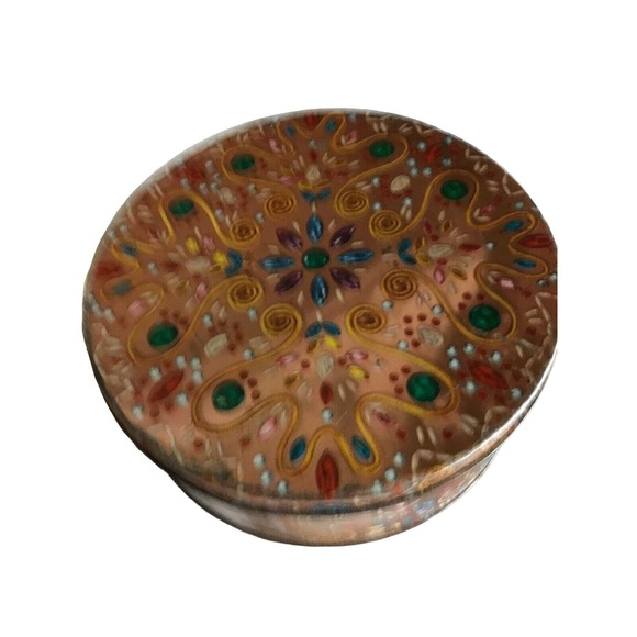 Christmas Holiday Cookie Candy Metal Tin Jeweled Design - Picture 4 of 6